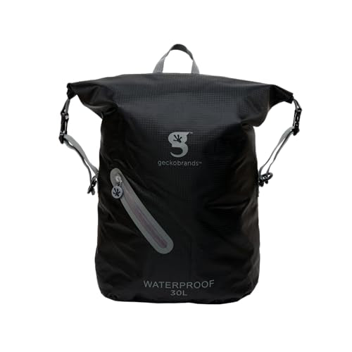 geckobrands Lightweight 30L Waterproof Backpack - Lightweight Watertight Outdoor Bag Hiking Traveling Light Water Activities - color: Black / Grey