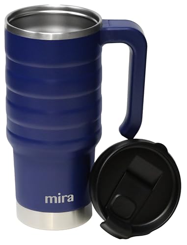 MIRA 24 oz Insulated Travel Mug - Stainless Steel Coffee Cup with Spill-Proof Flip Lid & Handle - Hot/Cold Car Tumbler - Marine - color: Marine