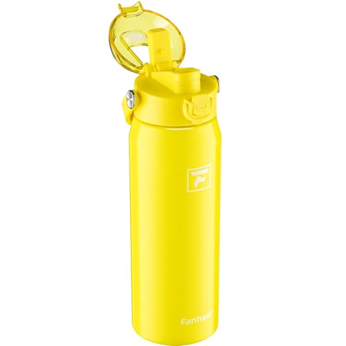 Fanhaw 24 oz Insulated Stainless Steel Water Bottle with 2-in-1 Straw& Chug Lid, Leakproof Wide Mouth Vacuum Bottle for School, Sports, Kids, Teens& Adults, Back to School Essentials (Bright Yellow) - color: Bright Yellow