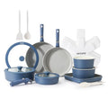 SENSARTE 24 Piece Ceramic Detachable Handle Pots and Pans Set Navy | Ceramic Cookware Set, Induction Cookware Set with Removable Handle, Healthy Non Stick for RV, Dishwasher ＆ Oven Safe - color: Navy, size: 24 Piece