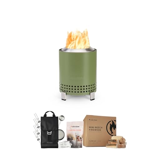 Solo Stove Mesa Tabletop Fire Pit Starter Bundle | Incl. Low Smoke Mini Fire, Accessory Pack, Mini Beech Wood, Starter Packs, Fueled by Pellets or Wood, Mesa Size (HxW): 17,5 x 13 cm, 635 g, Deepolive - color: Deep Olive, size: Mesa Bundle