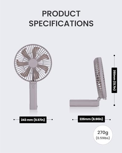 Claymore Handy A (Gray) Portable Handheld Fan – BLDC Motor Foldable, 4,900mAh Rechargeable, USB-C Charging, 3 Speed Settings Function Personal Fan for Travel, Outdoor & Indoor Use. - style: Handy A (Gray)