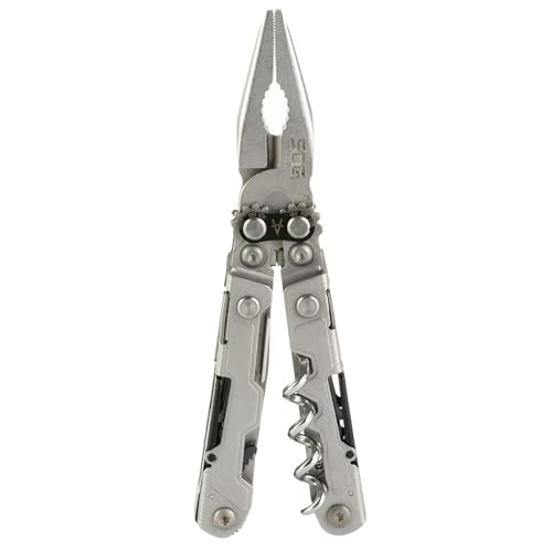 SOG PowerLitre Mini Utility Multi-Tool w/ 19 Lightweight Tools, Compact 5 Inch Long Utility Tool with Knife, Screwdriver, Hex Bit Holder, Stone Wash - color: Stone Wash