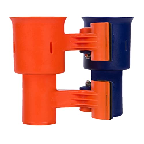 ROBOCUP, (Navy & Orange), Patented Clamp On Boat Cup Holder |Multifunction Dual Drink Caddy for Fishing Poles, Tools, Net, Gaff |Portable Storage for Boating, Beach, Umbrellas, Golf Carts, Strollers - color: Navy & Orange, size: Standard Spring