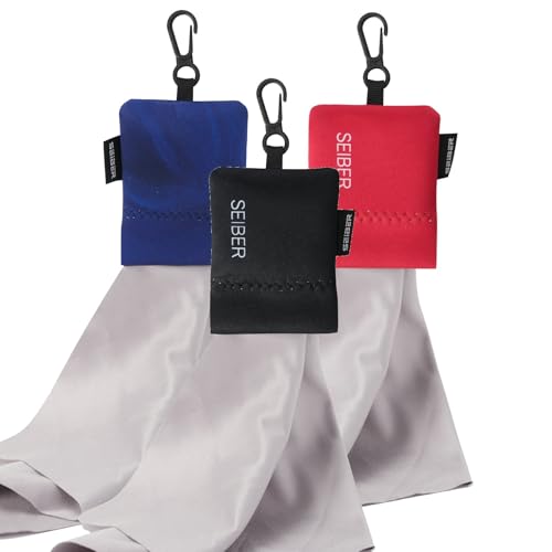 SEIBER Eyeglass Cleaning Microfiber Cloth, 7x7 inch, 3PCS, BK Blue Red | For Glasses, Laptops, Cameras, Screen, With Neoprene Pouch, Self-Closing Bottom - color: Bk Red Blue-(3pack)