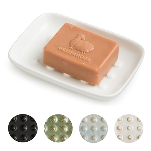 Miamolo Soap Dish, Ceramic Soap Holder Shower Soap Dish for Bar Soap Sponge, Soap Saver Tray for Bathroom Kitchen Sink, White - color: White, size: Floating Point Design