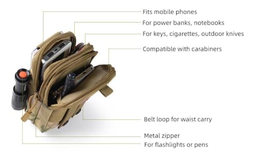 Tactical EDC Compact Waist Bag MOLLE Tool Pouch for Camping Hiking Hunting - color: Brown