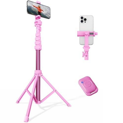 VIMOSE 66" Phone Tripod, Tripod for iPhone with Remote & Phone Stand | Extendable Cell Phone Tripod for Video Recording, Ultimate Tripod & Monopod Accessories for iPhone/Android, Ruby Star - color: Ruby Star