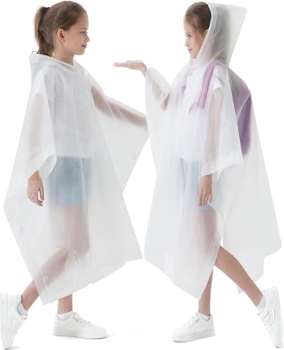 2 Pack Raincoats for Kids, Kids Rain Jacket Reusable Rain Ponchos for Boys and Girls - color: White
