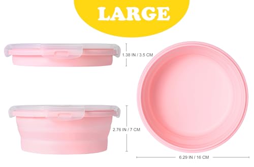 Joyinjojo Collapsible Dog Bowls with Lids, 2 Pack Portable Travel Dog Bowls for Small Medium Large Dogs, Silicone Foldable Outdoor Dog Cat Food Water Bowls for Camping Hiking Road Trip, Pink 27 oz - color: Pink, size: Large