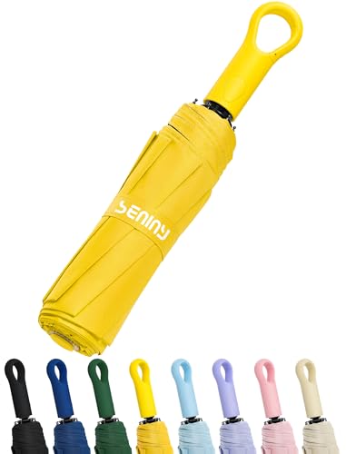 Seniny Umbrellas for Rain with Ring Buckle - Travel Umbrella Compact for Backpack, Car, Walking, Automatic UV Umbrella for Sun Protection, Small Portable & Folding Umbrellas for Windproof, Women Kids - color: Yellow