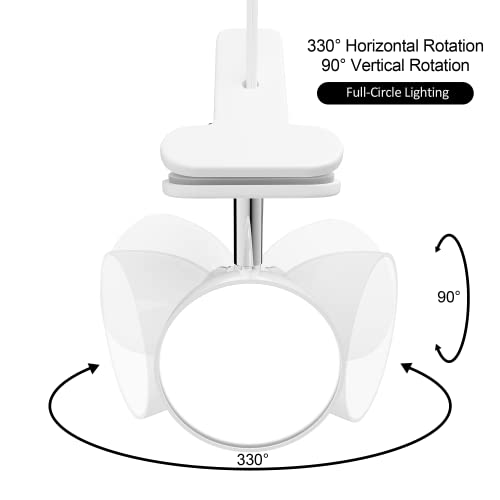 deeloop Clip On Light, 400LM Reading Lamp, Flexible Clamp Light, White | Compact clip light with powerful illumination and flexible positioning for reading, desks, beds, dorms, and small spaces - color: White
