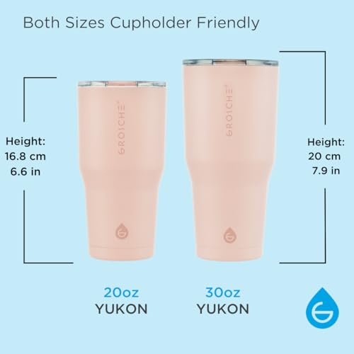GROSCHE Yukon Triple Insulated Coffee Travel Mug with Lid - 20 oz Pink - color: Pink, size: 20 Ounces
