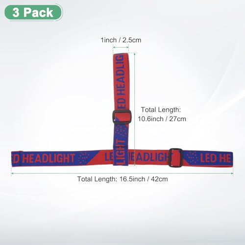 M METERXITY 3-Pack Headlamp Strap Replacement Headband, High Elastic Headlamp Adjustable Bicycles Head Band Belt for Flashlight Camping Riding [Red Blue, 1.65"/42mm] - color: Red Blue