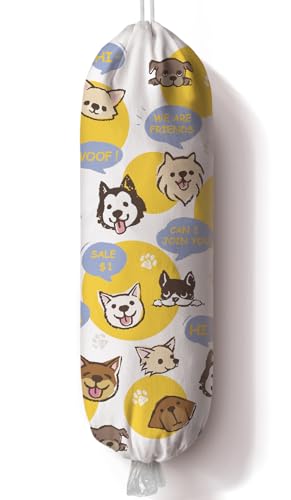 Dogs Plastic Bag Holder,Grocery Bags Storage Organizer Keeper for Kitchen 23" x 9" - color: Dog Yellow