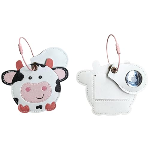 PU Leather Luggage Tag with Airtag Holder Case Set and Name ID Label - color: Cow