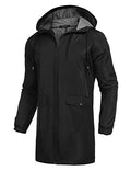COOFANDY Men's Long Raincoat Ligtweight Rain Jacket Waterproof Outdoor Jackets with Hood - color: Black, size: Large