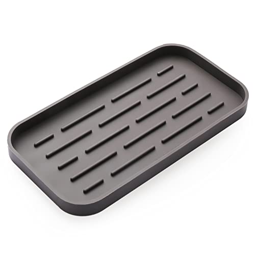 MicoYang Silicone Kitchen Sink Organizer Tray for Multiple Usage,Eco-Friendly Sponges Holder for Kitchen Bathroom Counter or Sink,Dish Soap Dispenser,Scrubber,Bottle,Cup (Coffee, 10"×5.3") - color: Coffee, size: 10" x 5.3" x 0.7"