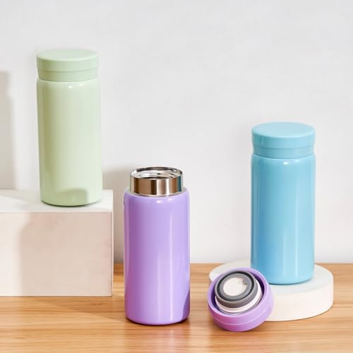 Mini Thermos Cute Water Bottle - 7 oz Tiny Insulated Vacuum 18/10 Stainless Steel Small Flask - Leak Proof & Spill Proof & Keeps Cold and Hot for Drink, Coffee, Tea - Purple - color: Purple, size: 6.8 Ounces