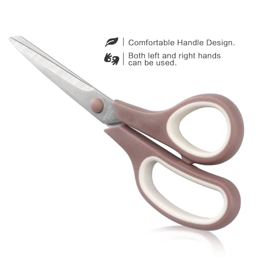LONGKEY 8.5" Pastel Scissors 3-Pack, Ultra Sharp Stainless Steel - color: Navy Blue, Pink, Brown