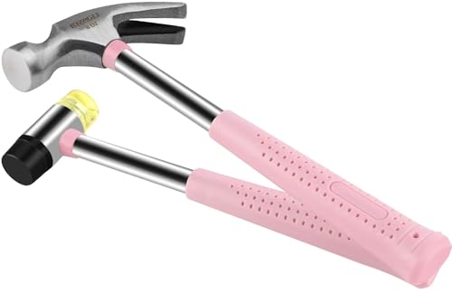 8oz Hammer, 2-Piece Small Claw Hammer & Rubber Mallet Hammer Mini Hammer Set(Pink)