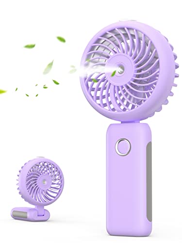 Portable Handheld Misting Fan, USB Rechargeable, Foldable with Water Tank, 3 Speeds, for Travel and Outdoors (purple) - color: purple