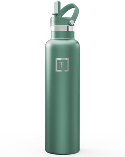 IRON °FLASK 24 oz Narrow Mouth Water Bottle with Straw - color: Sage, style: Straw - 24 oz (1 Lid)
