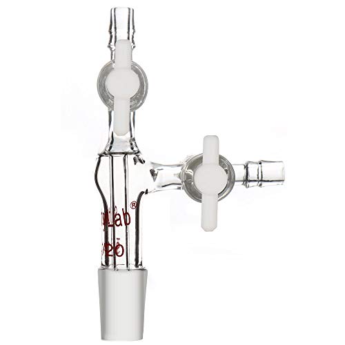 stonylab Glass Vacuum Transfer Adapter, Borosilicate Glass Vacuum Adapter with PTFE Stopcocks and 14/20 Inner Joint - size: 14/20 Joint