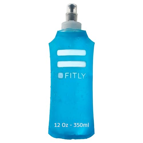 FITLY Soft Flask - Shrink As You Drink Soft Water Bottle for Hydration Pack - Folding Water Bottle Ideal for Running, Hiking, Cycling, Climbing & Rigorous Activity - color: Blue, size: 12 Ounces