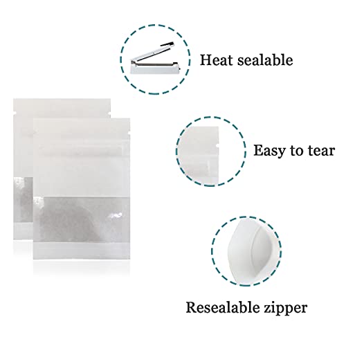FERENLI 100Pcs 2.8x3.5 inch White Kraft Paper Window Bags for Food Storage - color: White