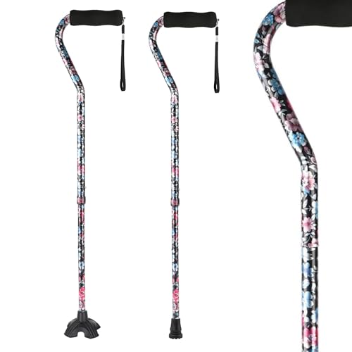 Elegant Walking Cane for Women, Foldable & Adjustable Cane for Seniors with Self-Standing Tip | Lightweight Mobility Aid for Stability & Balance Support - color: Black and pink floral printed