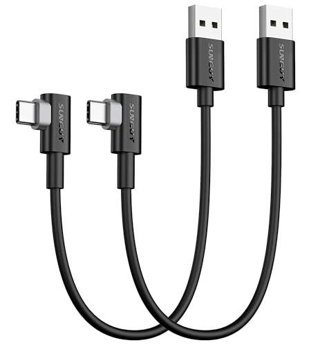 SUNGUY USB C 90 Degree Cable 1FT, 10-Pack Right Angle 3A USB 2.0 Type C Fast Charge & Sync Cord Compatible with Samsung Galaxy S20 S10 S9 S8 Plus S10E, A10e A20 A50 A51 A71, Note 20 10, Moto G7 G8 - color: Black, size: 1ft