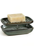 Miamolo Soap Dish for Shower, Bar Soap Holder 2 Layer Draining, Mess-Free | Ceramic Soap Saver Hold 2 Bar Soaps Shampoo Conditioner Sponge | Removable Drip Tray for Bathroom Sink Tub Kitchen, Gray Blue - color: Gray Blue
