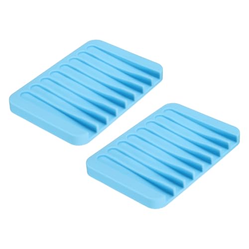 uxcell 2 Pcs Self Draining Silicone Soap Dish, Soap Tray with Drainage for Bathroom Shower Kitchen Sink, 4.5" x 3.1" x 0.4", Sky Blue - color: Sky Blue