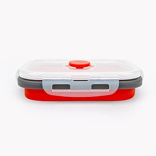 CCyanzi 3piece Collapsible Food Storage Containers with Lids, Silicone Lunch Container, Microwave & Freezer Safe, Space Saving for Kitchen Cabinet and Camping Backpack,(red gray) - color: red with gray