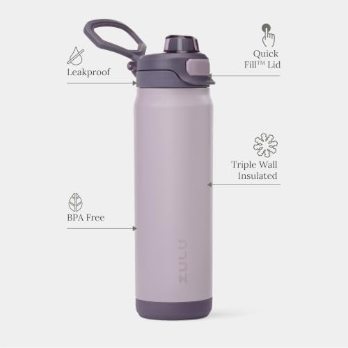 ZULU Powerfill Pro 32oz Stainless Steel Sip or Chug Water Bottle, Amethyst | Insulated stainless steel water bottle with Quick Fill™ lid, sip and chug spouts, leakproof lock, and dishwasher safe - color: Amethyst, style: 32oz