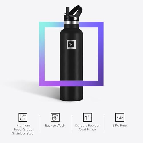IRON °FLASK 24 oz Narrow Mouth Water Bottle with Straw - color: Midnight Black, style: Straw - 24 oz (1 Lid)