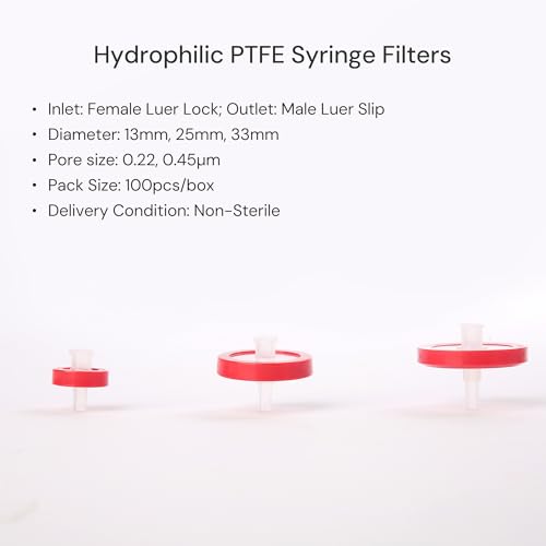 Syringe Filter Hydrophilic PTFE, 0.2μm 13mm, Non-sterile, PK of 100 - size: 0.22μm 13mm