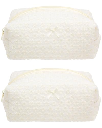 Cozy Makeup Bag for Women,Zipper Cosmetic Pouch,Embroidery Daisy,2 Pack - color: Embroidery Daisy