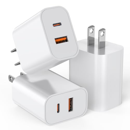 USB C Charger Block, 3Pack 20W Dual Port USB C Wall Charger Plug | Fast Charging Adapter USB A Quick Charging Brick Plug for iPhone Air/17 ProMax/16E/16 ProMax/16Plus/15/14/13,iPad Pro,AirPods - color: White