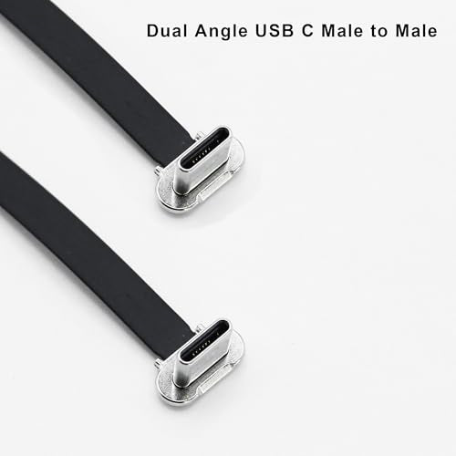 90 Degree USB C Short Flat Cable Dual Angle USB C Male to Male PD 65W Fast Charge Data Cord for Power Banks Phone Tablet(28mm/1.1in) - size: 1.1 inches