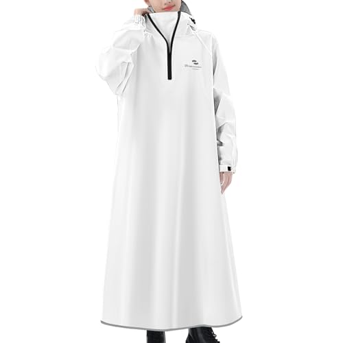Waterproof Rain Poncho, Reusable Hooded Long Raincoat - color: White, size: XX-Large