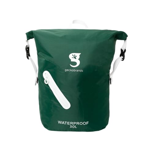 geckobrands Lightweight 30L Waterproof Backpack - Lightweight Watertight Outdoor Bag Hiking Traveling Light Water Activities - color: Hunter Green / White