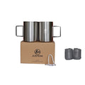 Stainless Steel Camping Coffee Mugs Set of 2,Insulated Camping Cup with Foldable Handle & Mesh Bag,Double Walled Metal Backpacking Cup for Outdoor Hiking（14oz） - style: Classic