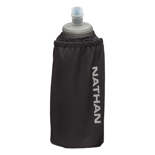 Nathan Handheld Soft Flask 18oz - Exo-Draw Insulated Collapsible Bottle - Grip-Free Strap & Rigid ExoSpine for Comfort/Support - Breathable Mesh Strap - Ideal Running/Hiking, Pinnacle, Black - color: Black, style: 18oz Insulated