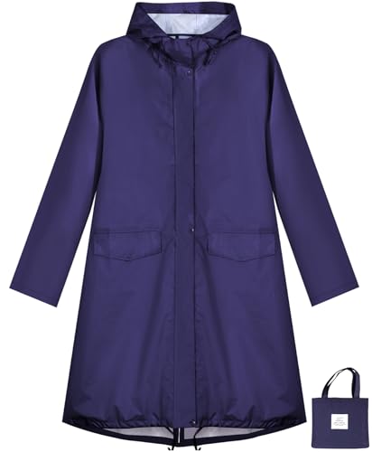 ANYOO Waterproof Rain Poncho Lightweight Reusable Hiking Hooded Coat Jacket for Outdoor Activities - color: Dark Blue