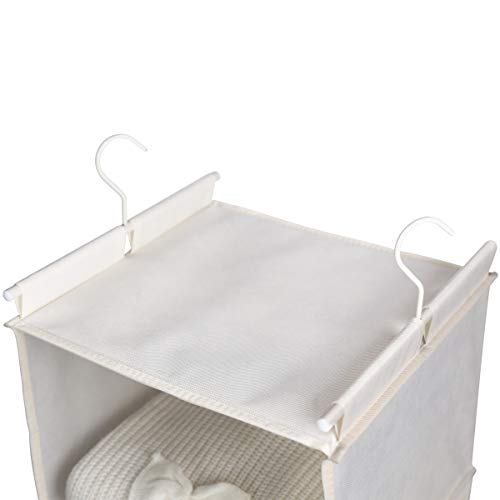 MAX Houser 4-Shelf Hanging Closet Organizer, Space Saver, Cloth Hanging Shelves with 2 Side Pockets, Foldable (Beige) | Foldable Fabric Hanging Shelves for Closet, Cloth Hanging Shelves with 2 sturdy hanging hooks, Small Space Saver - color: Beige-2