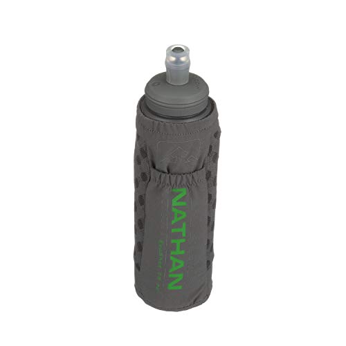 Nathan ExoDraw & ExoShot 2.0 Flask, Handheld Water Bottle for Marathons, Hiking, Ultra Running and Outdoor Activity - color: Castlerock/Classic Green, size: 14 Ounces