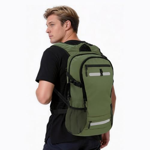 Zavothy 20L Multipurpose Hiking Backpack with 3L Water Bladder – Durable Hydration Backpack with Insulated Bladder Compartment, Hidden Helmet Holder & Rain Cover – for Hiking, Commuting, and Camping - color: Army Green