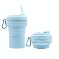 HANARA Collapsible Cup with Reusable Straw – 18 Oz (550 Ml), Portable Travel Mug, BPA-Free, Leak-Proof, Microwave & Dishwasher Safe, Multi-Purpose for Hot & Cold Drinks – Sky Blue - color: Sky Blue